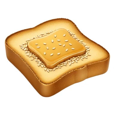 A slice of crispy golden toast with miso butter spread on top, rich brown glossy miso butter with sesame seeds, Japanese style, minimalist icon style sticker