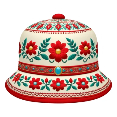 Fergana Valley style doppa hat with red base and floral designs sticker