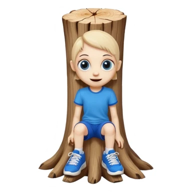 skinny wooden stump character with big eyes and creepy smile, wearing blue sneakers sticker