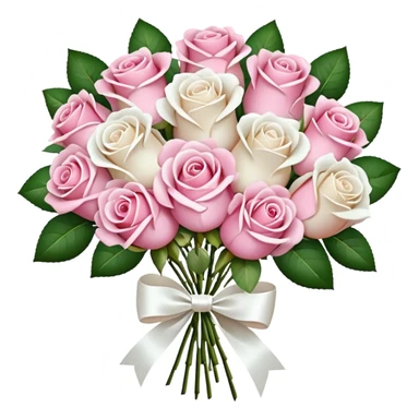 bouquet of pink and white roses and white satin bow sticker