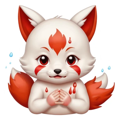 Bawling white with red marks Chibi baby cute kitsune   sticker