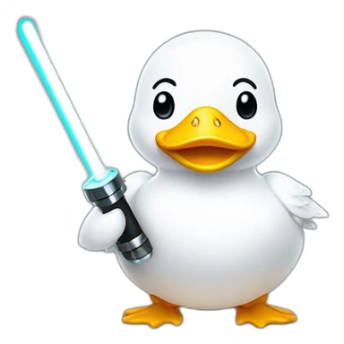 general body building white duck in black holding a light saber sticker