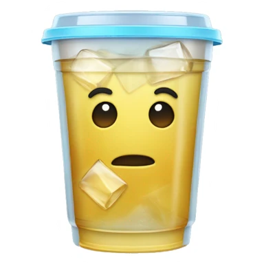 Realistic see-through plastic cup with lid and half full water with straw and has large ice cubes inside sticker