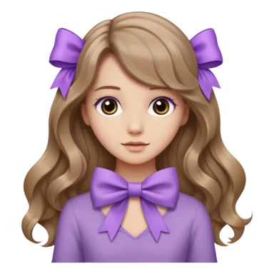 light brown open wavy long hair from behind with a medium lilac bow sticker