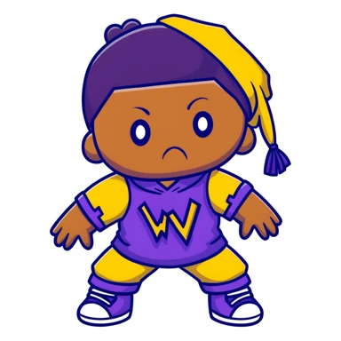 voodoo doll wearing wu-tang clan yellow and black outfit with W logo sticker