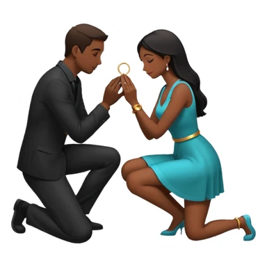 Silhouette of a man kneeling on one knee and offering a ring to a woman receiving it sticker