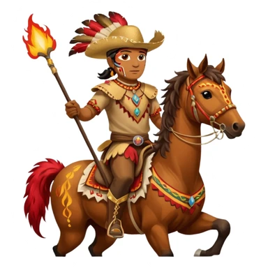 Male Chief Osceola wearing traditional Seminole garb and face paint , riding Appaloosa horse and planting a spear with feathers and flames on tail into football field sticker