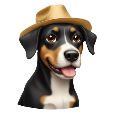 Black and Tan dog wearing a hat sticker