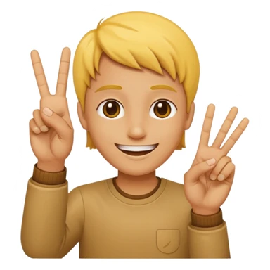 minimalist peace sign hand emoji, yellow, cartoon, two fingers sticker
