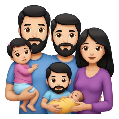 Famille 4 personne au cheveux noir 1 fils aîné 1 fille bébé  1 père avec barbe 1 mère sticker