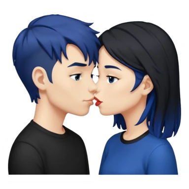 Loving dark Blue hair kissing blue hair boy both wearing black shirts sticker