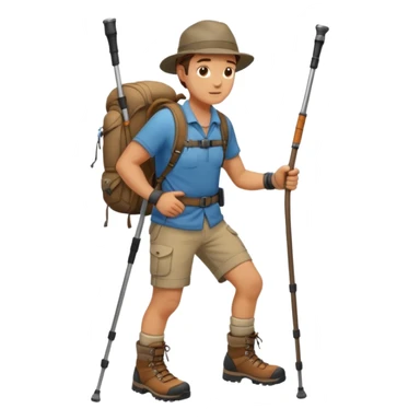 A rugged hiker adjusting hiking poles while preparing for a trek.


 sticker