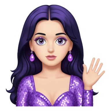 Katy Perry with long black hair, lavender sequin outfit sticker