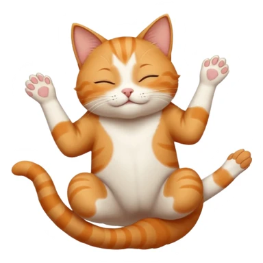 ginger and white small cat eyes closed lying down upside down with paws stretched out straight in different directions sticker