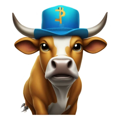 Bull ready to charge wearing bitcoin hat sticker
