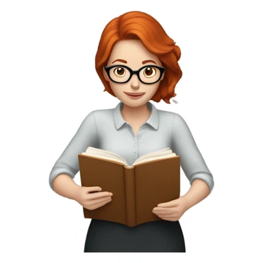 Redhead woman with glasses reading a book sticker