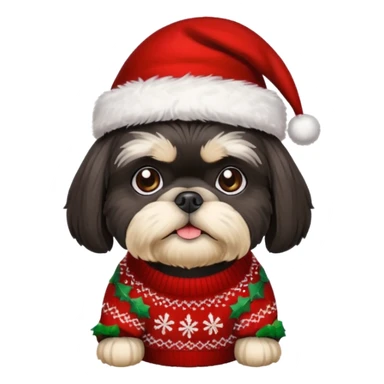 BLACK SHIH TZU WITH CHRISTMAS SWEATER AND HAT sticker