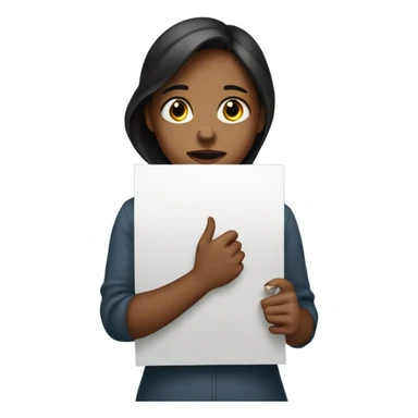 A girl holding up a sorry sign sticker