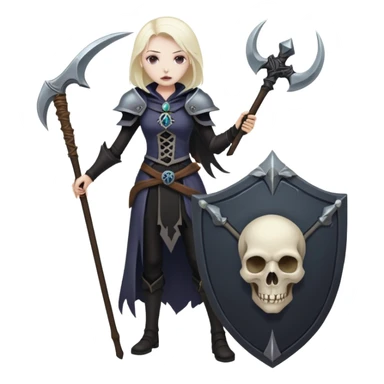 Necromancer girl with scythe and shield, in front of a dead mage sticker