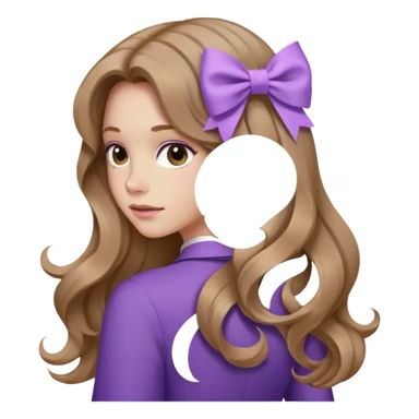 light brown open wavy long hair from behind with a medium lilac bow sticker
