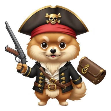 Dangerous handsome Pomeranian pirate holds a gun sticker