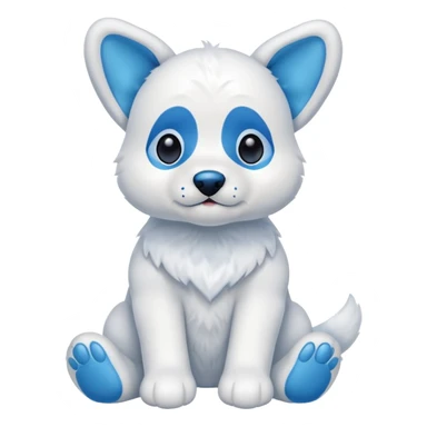 A stuffed animal dog with a blue nose white ears with blue inside the ears blue feat sticker