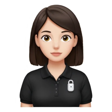 Girl with dark brown hair with airpods wearing a black wegmans grocery store polo sticker