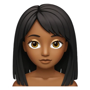 crie um icon no estilo memoji da apple de uma garota parda com cabelo preto abaixo do ombro e franja na altura dos olhos, sobrancelhas pretas, olhos castanhos escuro com delineado preto, nariz afinado, lábios grossos com batom preto e colar preto com um pingente de morcego sticker