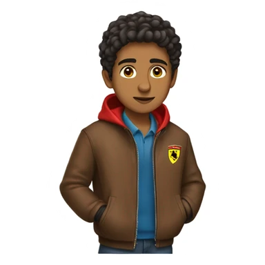 A brown Arab teenage boy with a Ferrari jacket sticker