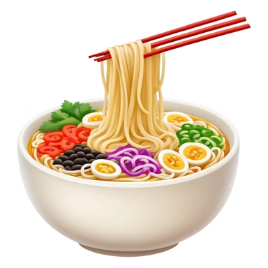 Shaanxi cold skin noodles with colorful toppings, simplified emoji style with bold outlines and bright colors, cartoon style Xi'an famous cold appetizer sticker