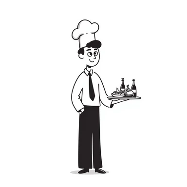 Chef in business attire with chef hat, confidently selling food products sticker
