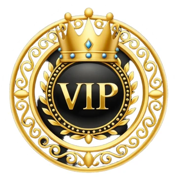 Luxury black and gold circular logo-style emoji, with ornate golden swirls, royal crown on top, bold text in center, glowing golden edges, premium VIP style, dark glossy background, looks like a high-end Telegram bot badge or emblem, no faces, with the text 'VIP24.CC BOT' in golden bold letters sticker
