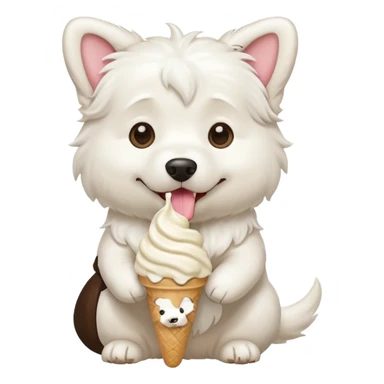 White dog eating ice cream  sticker