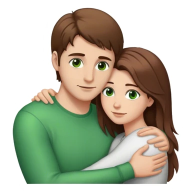 white couple with brown hair, man has short hair and brown eyes. woman has long hair and green eyes .they’re hugging each other  sticker