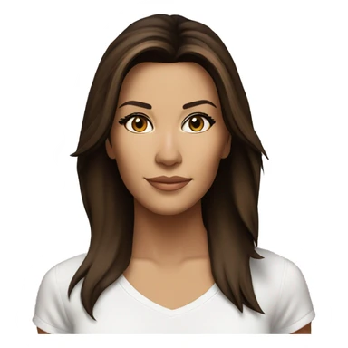 3/4 face, contrasted, shadow, light, Eva Longoria expression, standing from a distance, thin nose, brunette woman, hazel eyes, long eyelashes, dark shoulder shaded hair, white t-shirt, jeans, white sneakers sticker