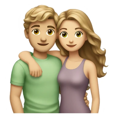 Couple hug boy with short light brown hair and brown eyes and girl with long wavy light brown hair and green eyes  sticker