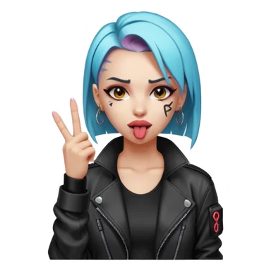 Woman with her tongue out in cyberpunk clothing and giving the middle finger. Looking naughty. sticker