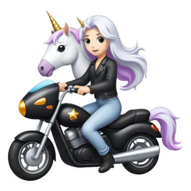A unicorn with long hair riding a motorbike sticker