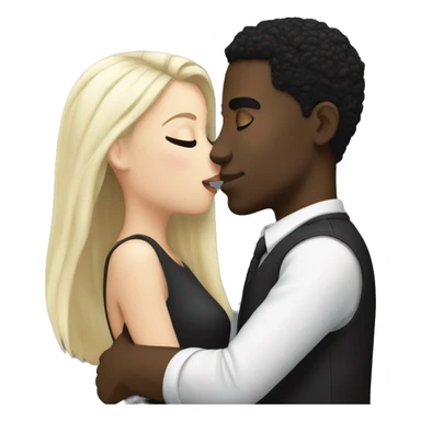 black guy kissing white girl with black hair sticker