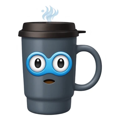 black hot coffee mug to go with black lid and a blue circle sticker sticker