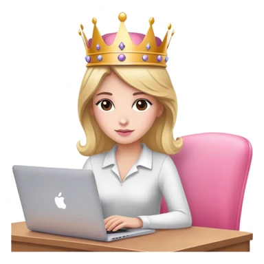Attractive woman with crown on her head sat at the desk with MacBook and pink chair  sticker