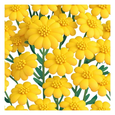 3D iOS style illustration of a yellow yarrow flower cluster, cartoonish, voluminous, expressive, no faces or smiles, emphasizing rounded dimensional shapes and bright natural colors, playful sticker