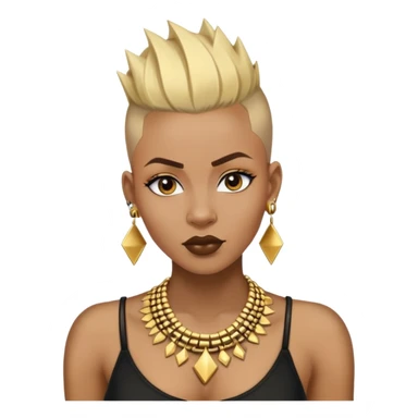An african woman with shaved sides and blode tip and black root mohawk  and with gold earrings and necklace sticker