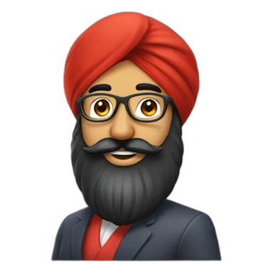 sikh businessman wearing a red turban, black full beard with moustaches, smile, tinted sunglasses sticker