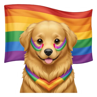 Adult golden retriever with LGBT flag sticker