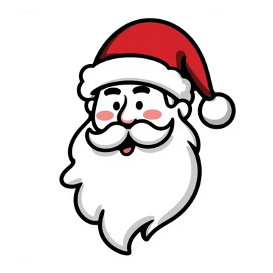 Santa head with long white beard, rosy cheeks, twinkling eyes and red hat sticker