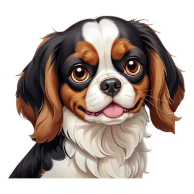 Cinematic Comical Tri-Colour Cavalier King Charles Spaniel Portrait Emoji, Head tilted dramatically with an exaggeratedly shocked or offended expression, short, silky tri-colour fur with bold black, white, and tan patches, wide, expressive brown eyes filled with exaggerated disbelief, Simplified yet hilariously expressive features, highly detailed, glowing with a slightly sassy glow, high shine, dramatic yet playful, stylized with an air of attitude, bright and endearing, soft glowing outline, capturing the essence of a sassy and over-the-top pup, so meme-worthy it feels like it could side-eye its way into internet fame instantly! sticker