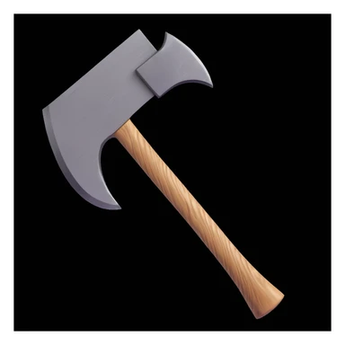 3D emoji style cartoon Stone Age hand axe, with a textured light brown wooden handle, thick rope binding, and a rough gray stone blade. Centered on white, with soft shadows and glossy highlights for a polished emoji effect. sticker