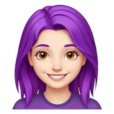 A girl with vibrant purple hair, smiling face sticker