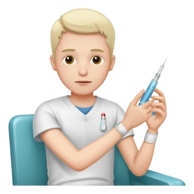 sick man getting syringe shot arm sticker